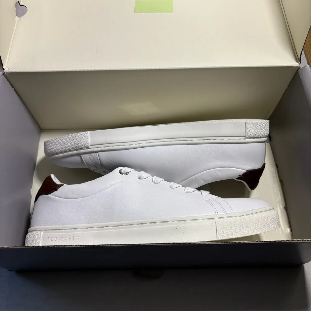 Ted Baker London Mens White Leather Low‎ Top Sneakers Size 8.5